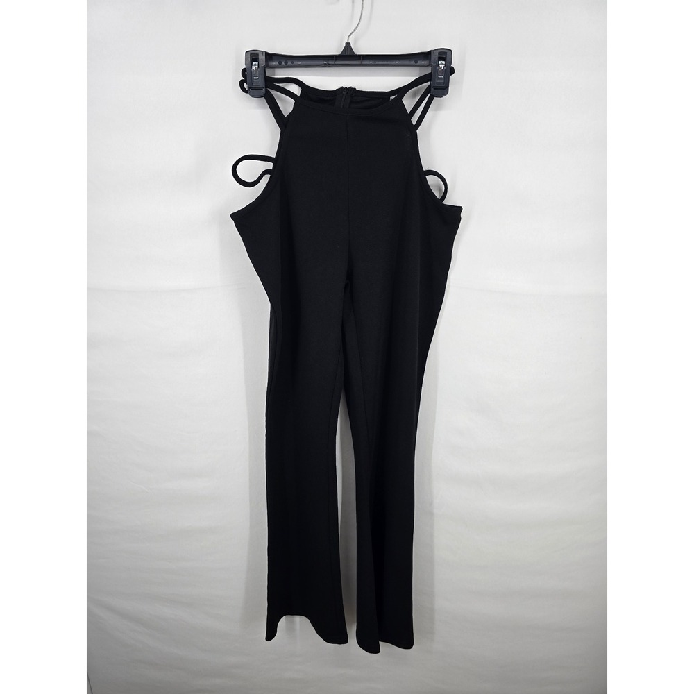 Zaful Womens Black Strappy Halter Cold Shoulder Flare Leg pants Size 6